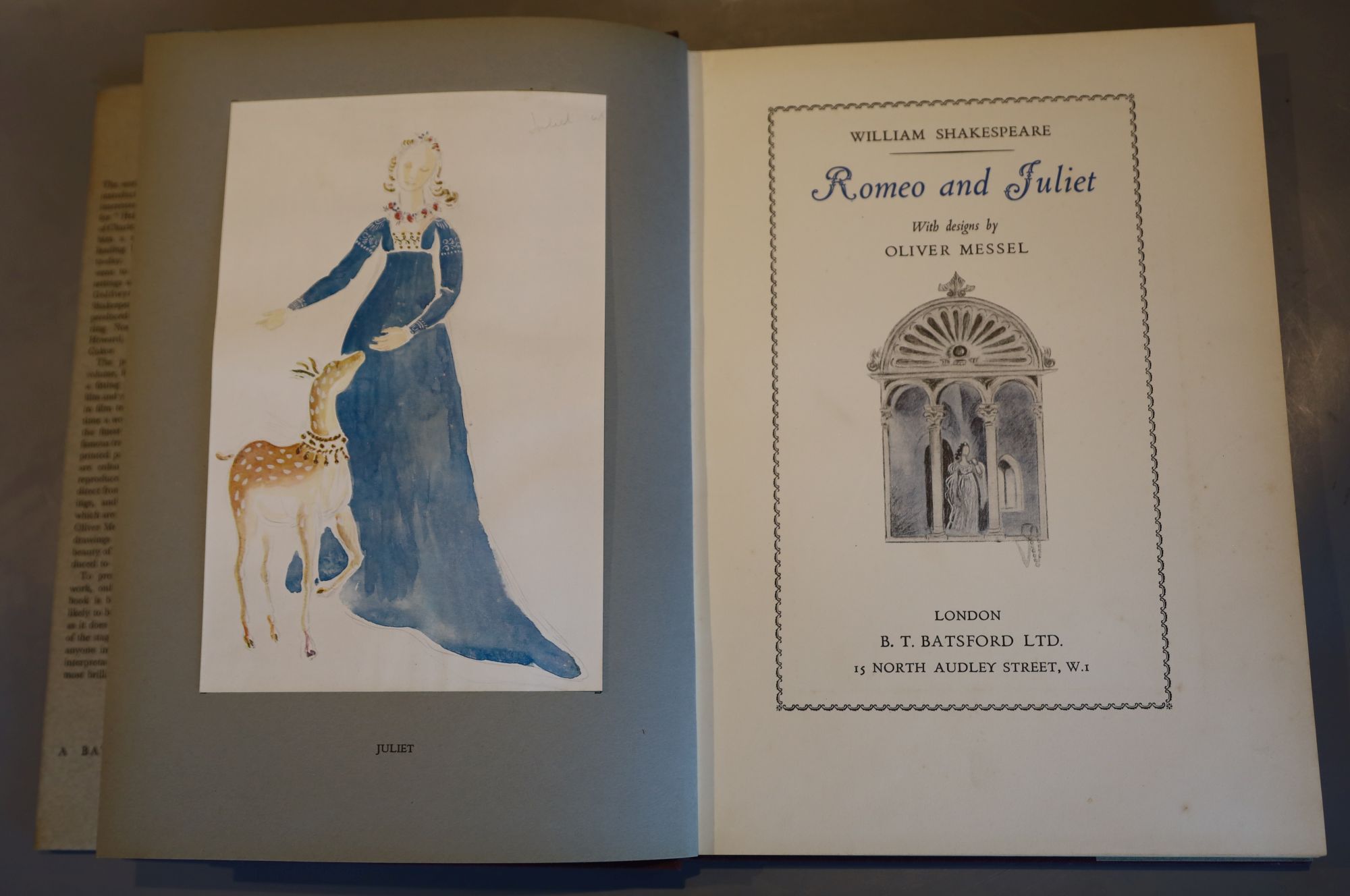 Shakespeare, William - Romeo and Juliet, numerous plates, some coloured and mounted, by Oliver Messel, original coloured cloth and